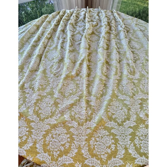 Vintage 1960s curtain, shiny avocado green & white brocade, MCM blackout panel - Picture 2 of 10